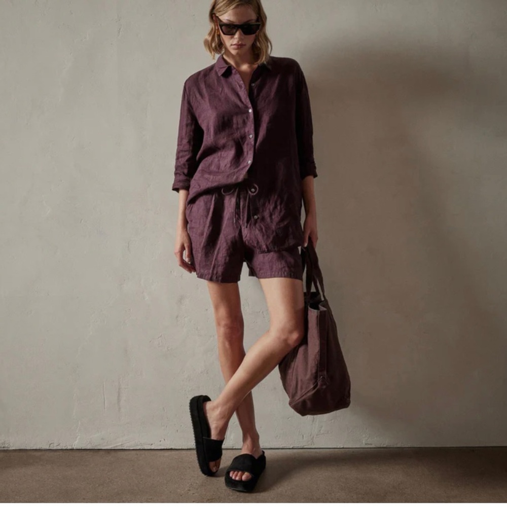 JAMES PERSE: BROWN LINEN SET. SIZE 1. BOTH ITEMS SOLD TOGETHER